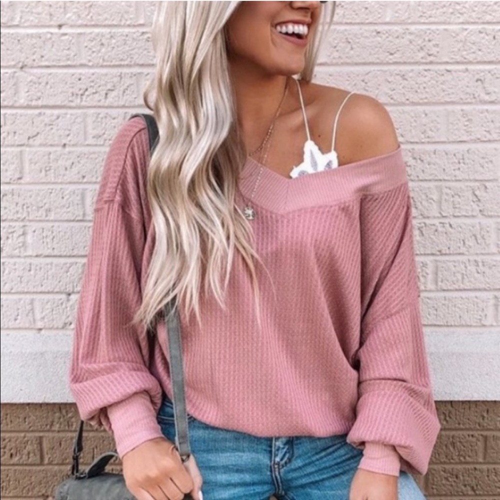 🍁Oversized Off Shoulder Waffle Knit Sweater🍁 - Picture 5 of 8